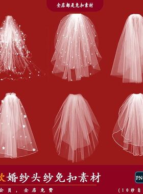 [婚纱] 唯美白色婚礼婚纱网纱头巾纱巾头纱图案PS后期PNG免扣素材