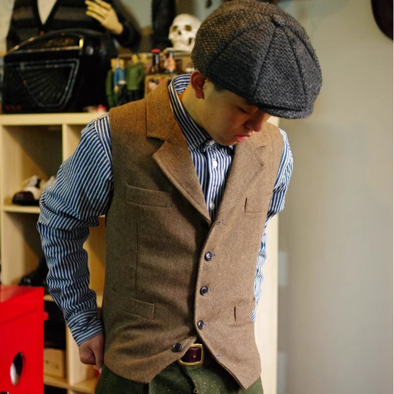 男士西装马甲秋冬大码羊毛呢翻领人字纹马甲加厚款复古英伦风背心,男装,常规马甲,淘宝优惠券,粉丝福利购,淘宝优惠卷