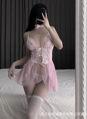 性感蕾丝吊带睡裙女系带抹胸约会制服装网纱透视连衣裙2026新款qq