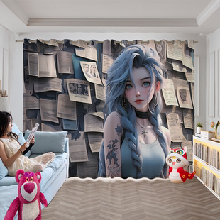 直男性动漫迷卧室装饰赛博朋克风格布艺小众游戏主题家居审美窗帘
