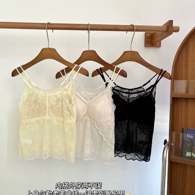 古妃3859款镂空蕾丝吊带背心女内搭外穿纯欲性感美背文胸一体内衣