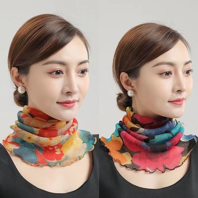 遮阳遮脸围巾防晒百变套头护颈爆款小丝巾薄款挂耳防紫外线面纱女