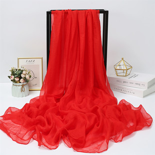 纯色大红丝巾韩版雪纺围巾披肩两用纱巾防晒百搭春秋冬季沙滩巾女