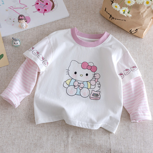 宝宝秋季 女童长袖 打底衫 儿童春秋装 上衣小女孩 假两件t恤2025新款