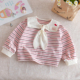 宝宝印花打底上衣 儿童甜美条纹套头衫 女童学院风卫衣春装 2026新款