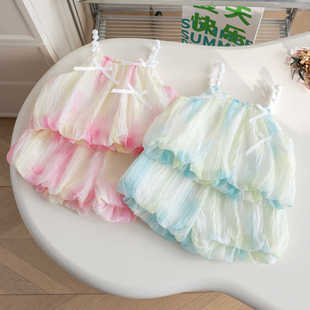 女童夏装 吊带两件套夏季 套装 儿童短裤 洋气女宝宝女孩 2025新款 韩版