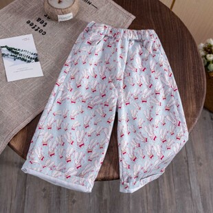 女童印花裤子2025春夏新款洋气女宝田园儿童阔腿宽松休闲直筒长裤