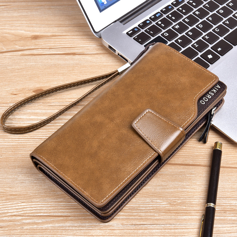 复古男士钱夹长款西服钱包多卡位大容量竖款手拿手挽商务票夹包邮