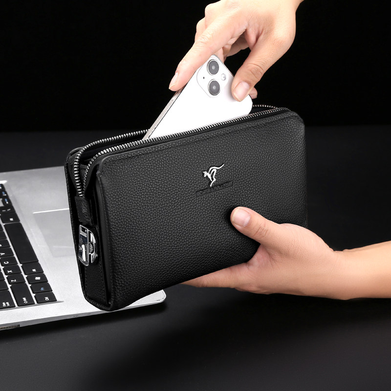 防盗密码锁钱包头层牛皮男士手拿包定型商务男士大容量手挽包包邮