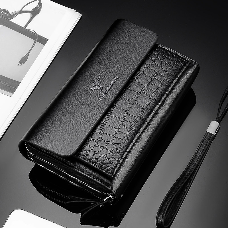质感鳄鱼纹手拿包商务男士大容量多卡位钱包手挽收款老板夹包包邮