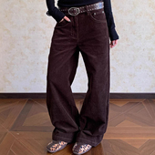 宽松直筒长裤 大码 子 男女秋冬新款 个性 美式 复古老钱风灯芯绒休闲裤
