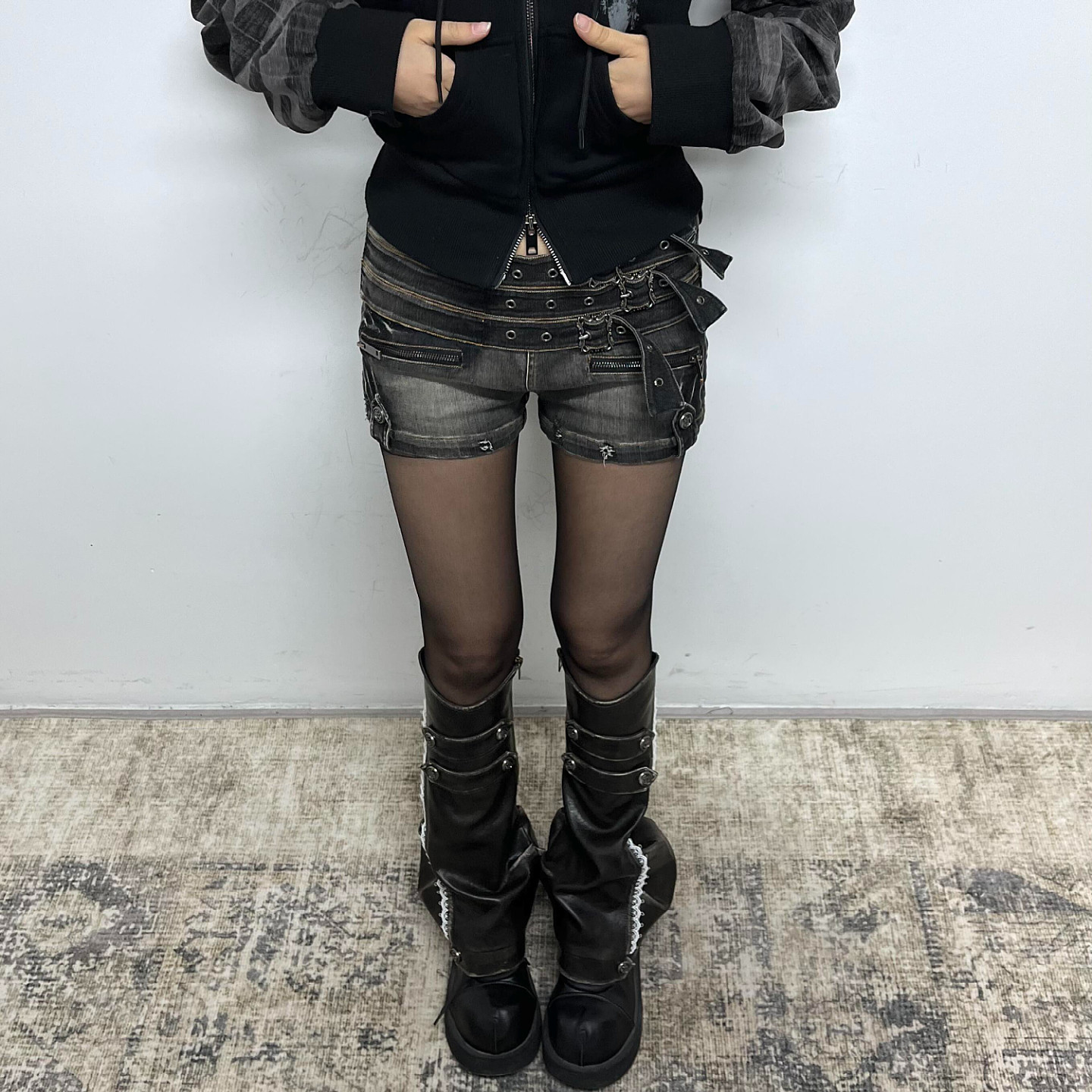 美式y2k亚文化辣妹腰带拉链牛仔短裤女复古重工设计感包臀热裤潮,女装/女士精品,大码裤装,淘宝优惠券,粉丝福利购,淘宝优惠卷