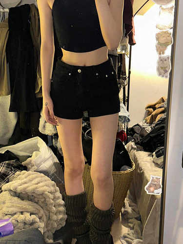 a字高腰美式修身显瘦y2k牛仔短裤