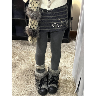 饰修身 美式 钉珠装 复古条纹半身裙女秋冬新款 显瘦辣妹打底裙潮 大码