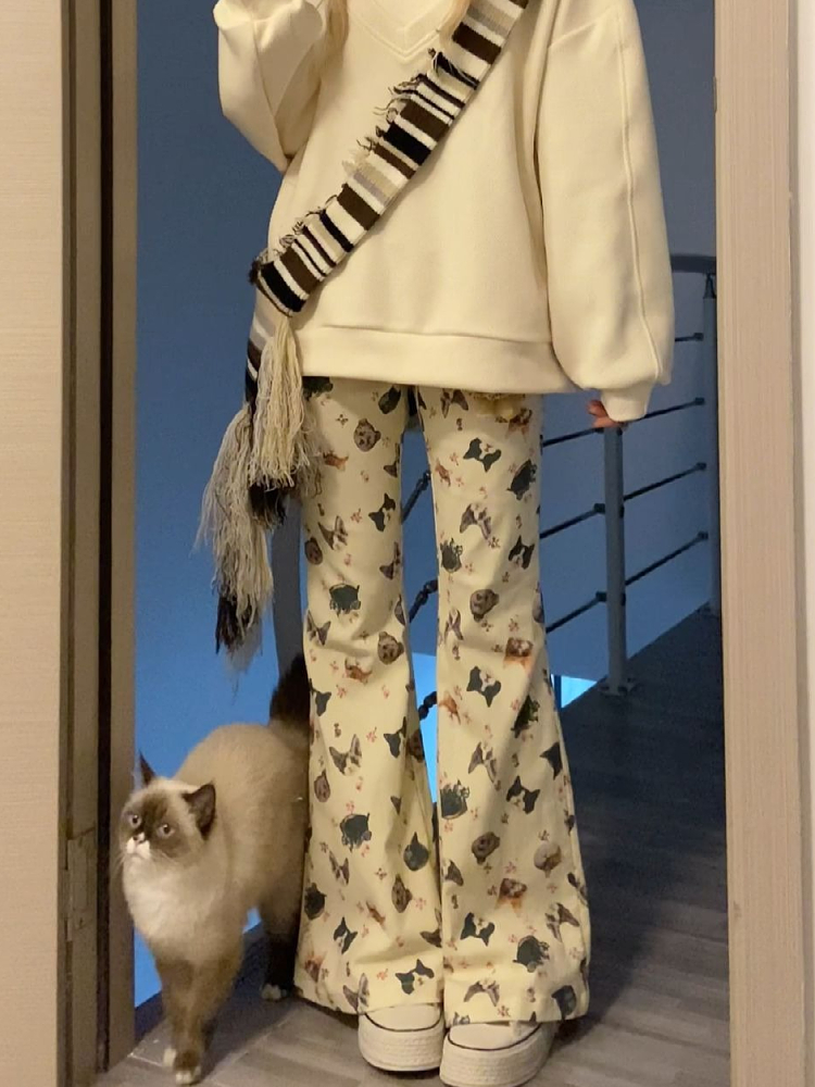 高腰美式休闲长裤涂鸦休闲裤