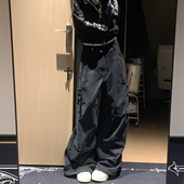 美式 复古辣妹工装 牛仔裤 大码 女潮牌宽松显瘦垂感阔腿拖地长裤 子潮