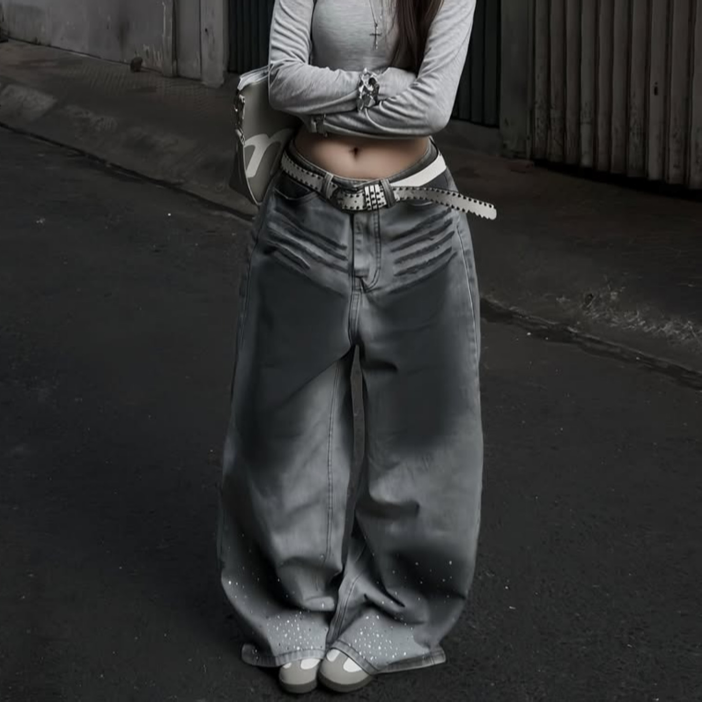 大码美式vibe复古擦黑烫钻牛仔裤男女街头宽松显瘦阔腿拖地长裤潮,女装/女士精品,大码裤装,淘宝优惠券,粉丝福利购,淘宝优惠卷