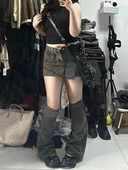 大码 胖mm复古条纹拼接牛仔裙子新款 y2k辣妹不规则短裙腿套两件套