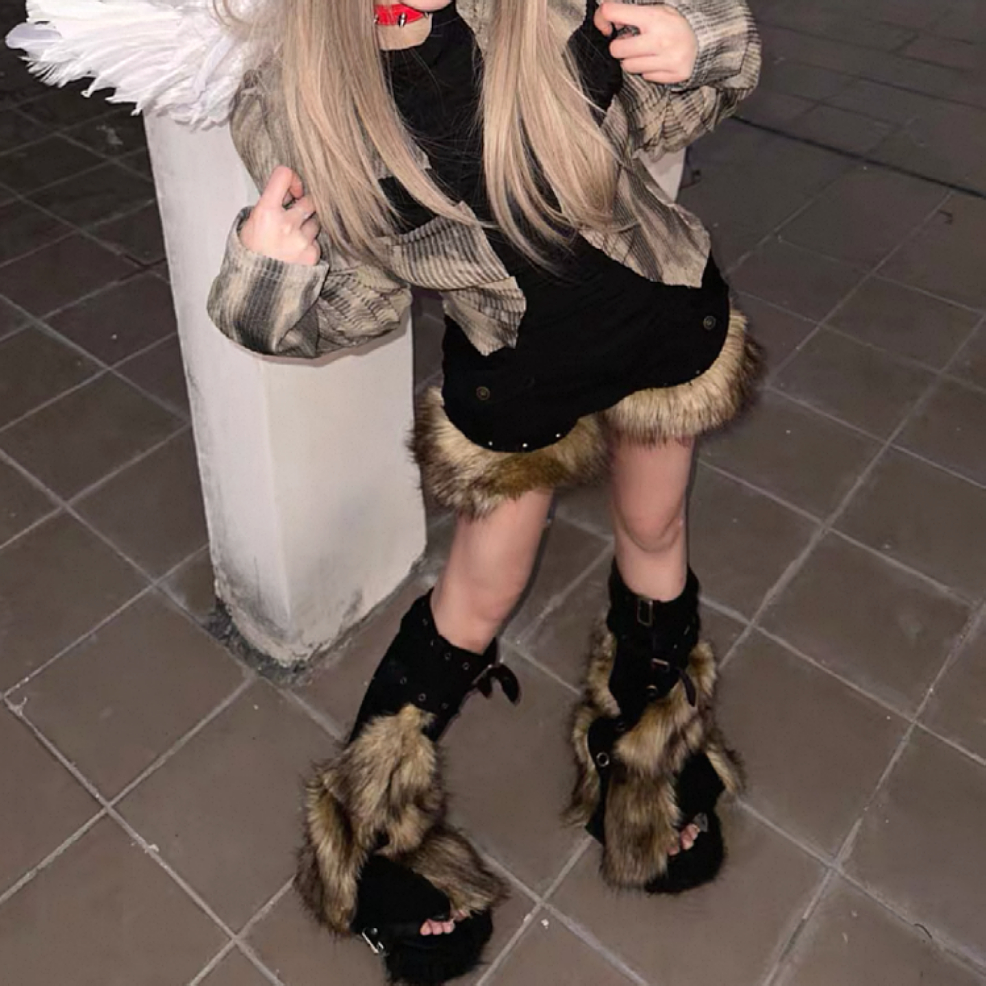 美式复古毛绒牛仔短裤女