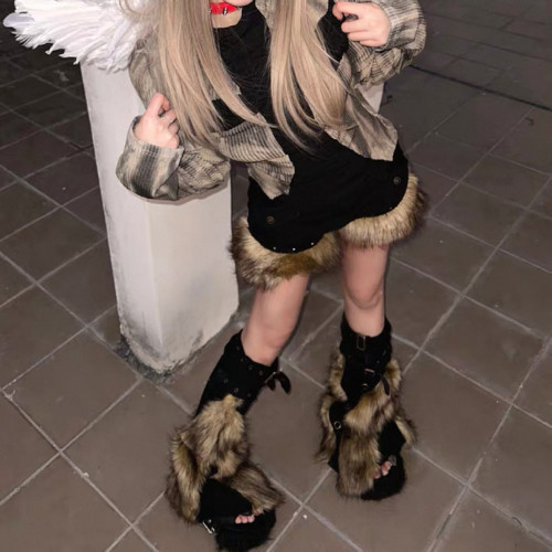 美式复古毛绒牛仔短裤女