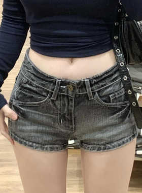 美式y2k辣妹复古水洗做旧牛仔超短裤女设计感褶皱性感a字包臀热裤