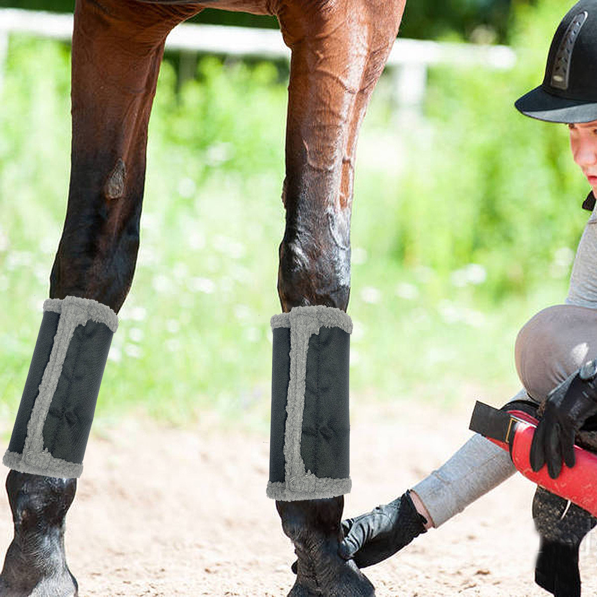 摇粒绒马护腿绒毛马护腿套冬季保暖马腿保护套灰色外层防泼水面料