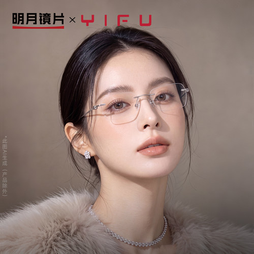 明月逸夫超轻无框眼镜女高智感可配有度数近视光学无边框YF72004