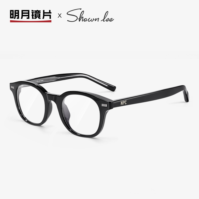 明月圆框眼镜男小脸板材