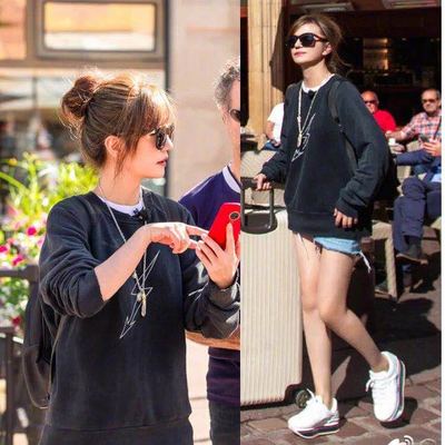 中餐厅2赵薇明星同款闪电图案黑色卫衣长袖薄