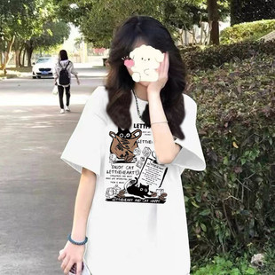 纯棉小熊短袖t恤少女夏装2026年新款初中高中学生宽松休闲上衣服