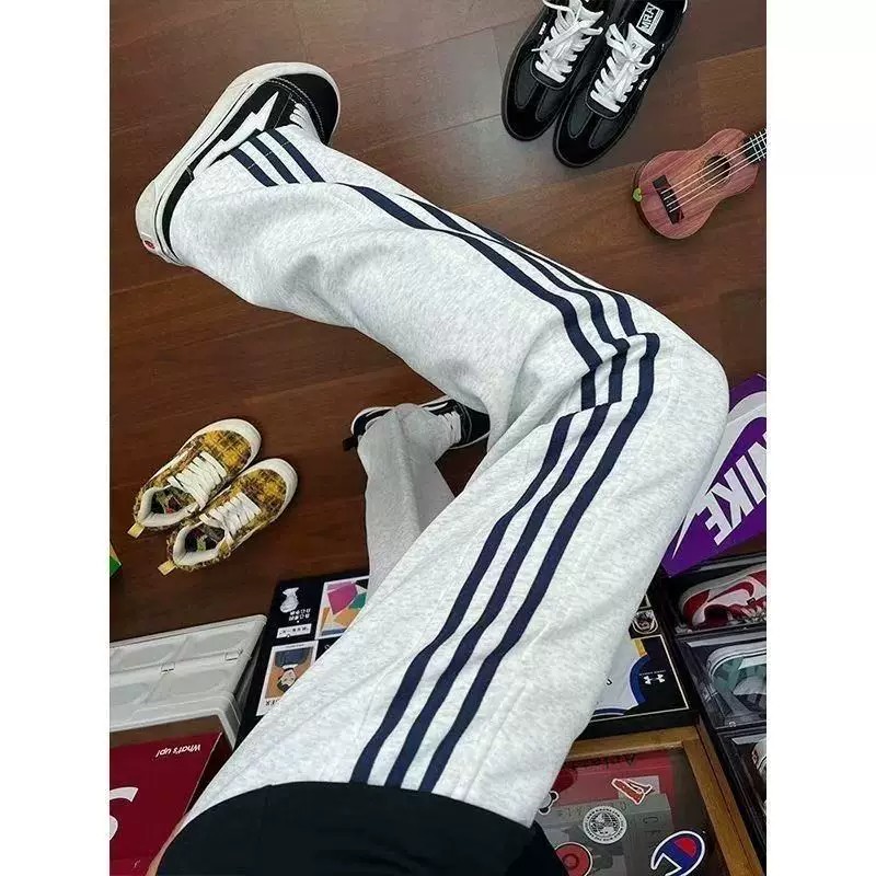 美式三条杠卫裤男款夏季薄款高个子加长裤子条纹青少年校服运动裤