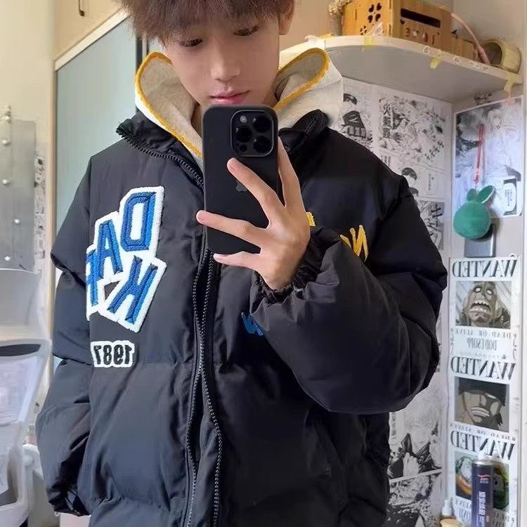 美式复古高街植绒刺绣字母棒球服棉衣男女2025冬季新款情侣外套潮
