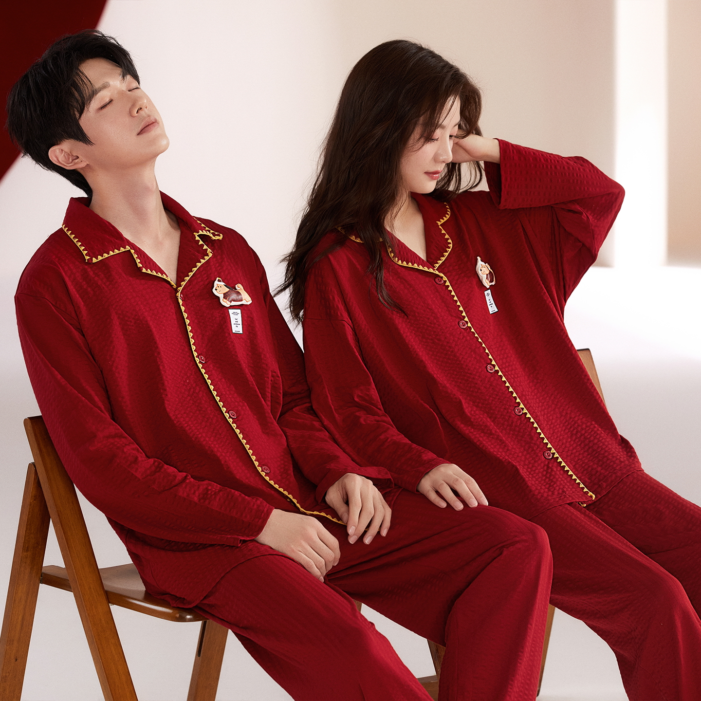 涵小哚情侣纯棉提花新婚