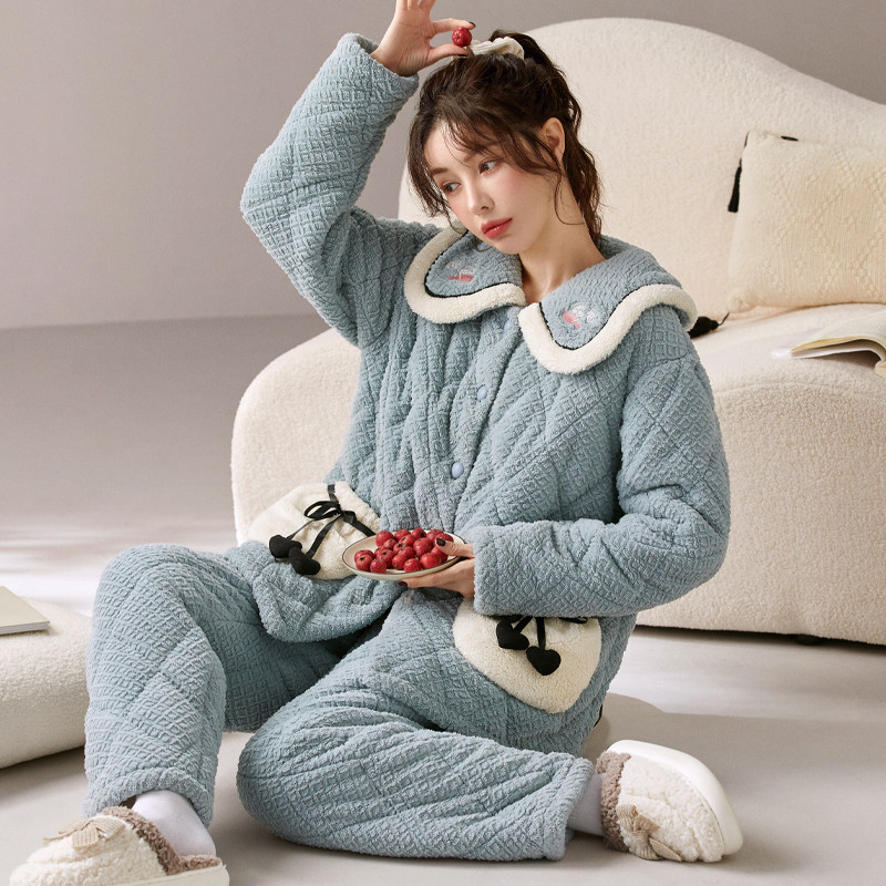 睡衣女夹棉大翻领家居服