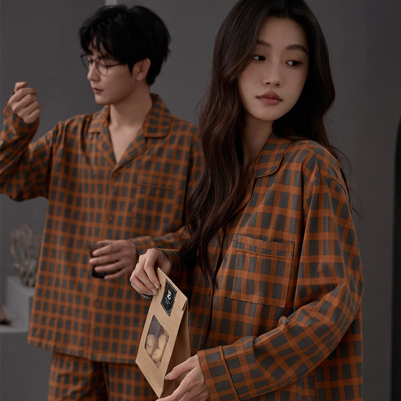 睡衣情侣纯棉格子家居服