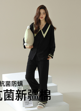 睡衣女春秋冬2025年新款纯棉长袖高级感大翻领外穿休闲家居服套装
