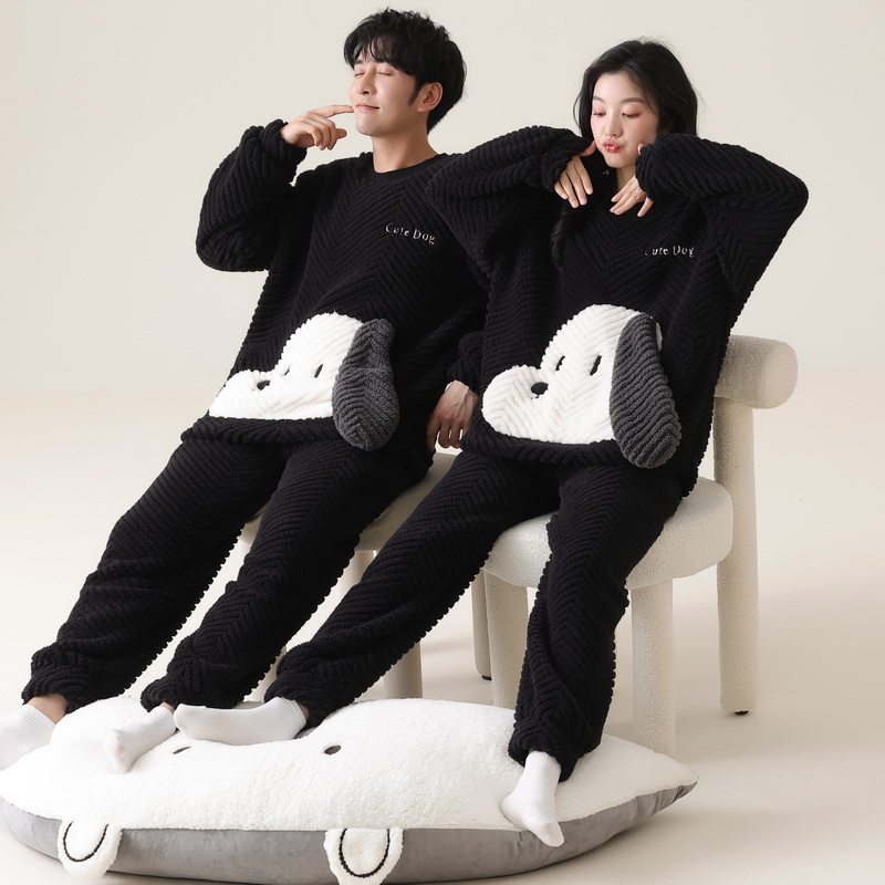 睡衣男女珊瑚绒小狗家居服