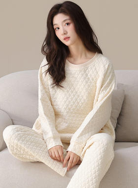 空气棉睡衣女纯棉夹层秋冬加厚保暖长袖可外穿家居服2025新款套装