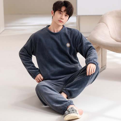 套装珊瑚绒大码保暖家居服男套装