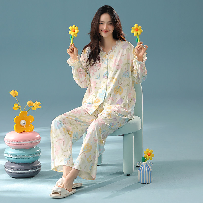 长袖长裤休闲开衫碎花高级感套装