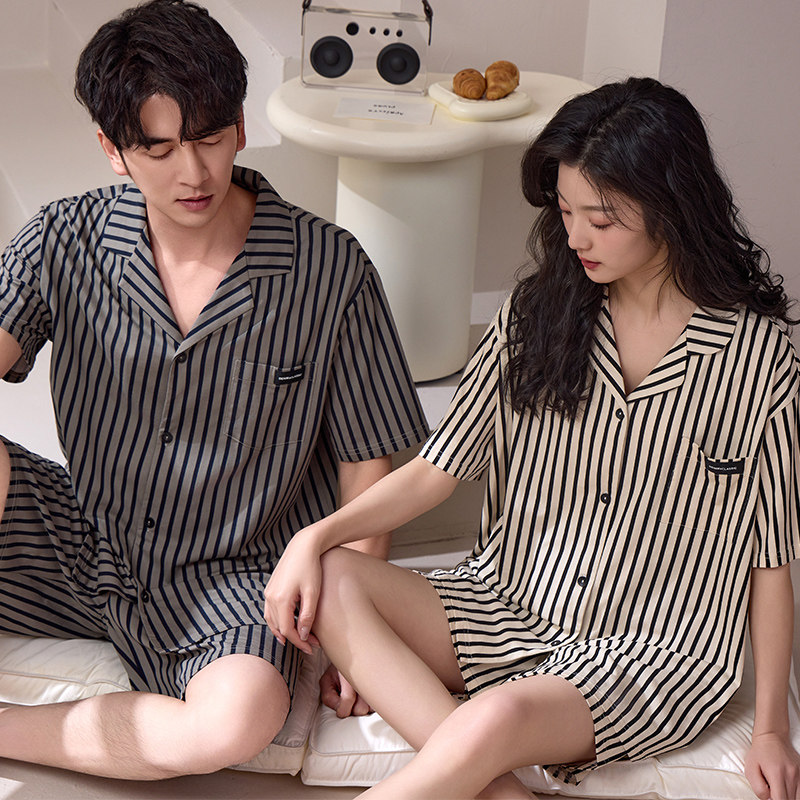 睡衣情侣莫代尔条纹家居服