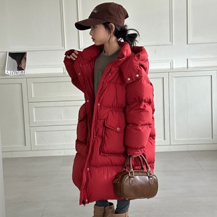 童装2025冬季男女童加厚白鸭绒羽绒服中长款韩版中大童宝宝外套潮