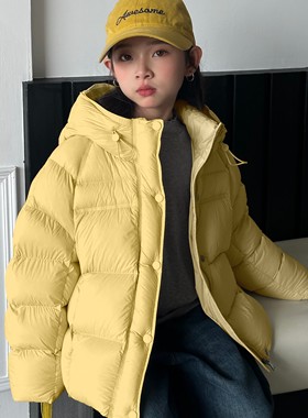 韩国女童羽绒服2025冬新款中大童90白鸭绒连帽加厚亲子洋气外套潮
