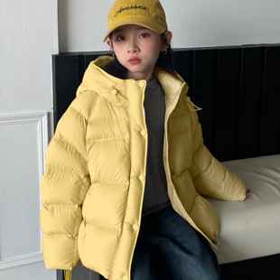 韩国女童羽绒服2025冬新款中大童90白鸭绒连帽加厚亲子洋气外套潮