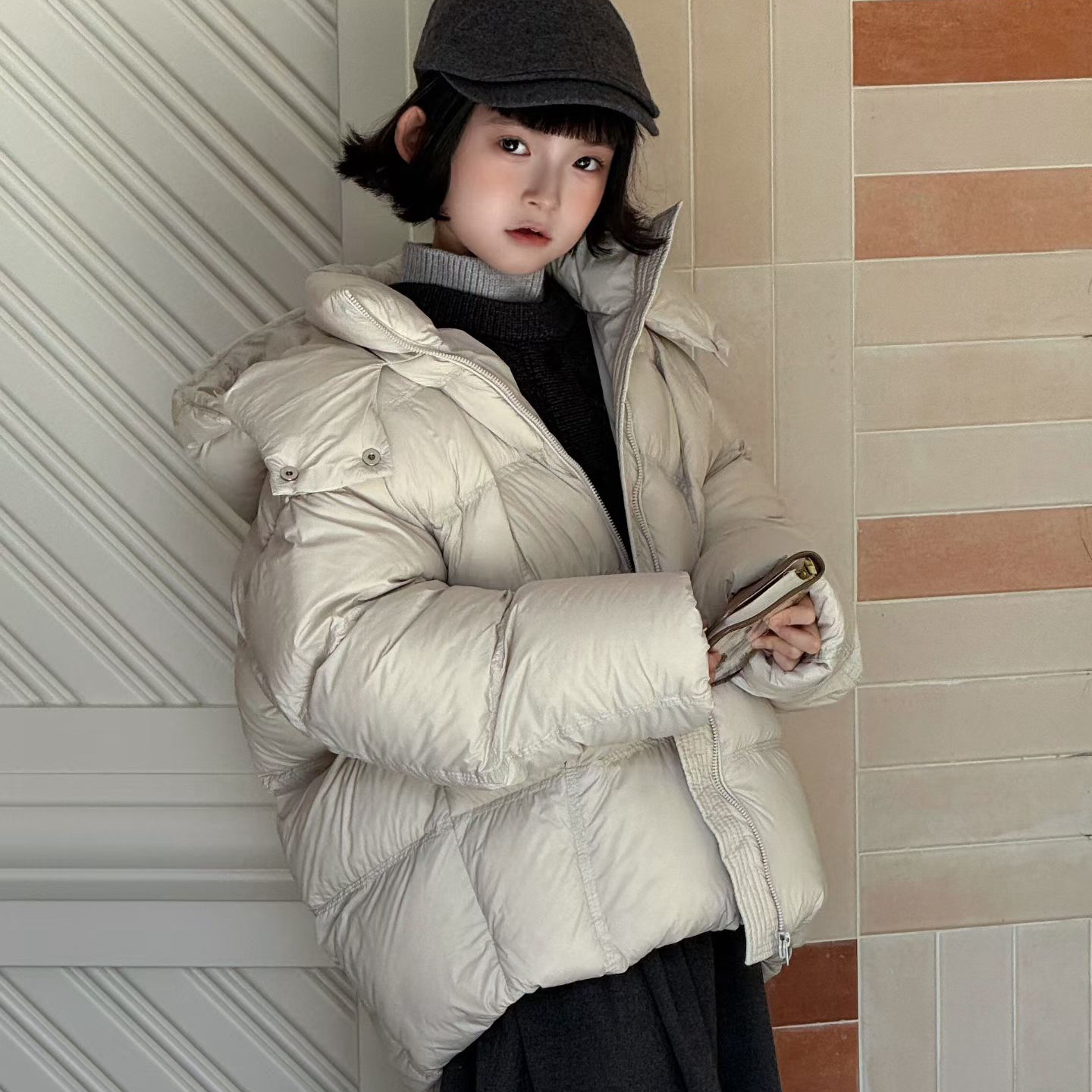 儿童羽绒服韩版2025新款女童中大童加厚连帽90白鸭绒外套面包服潮