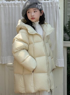 韩版童装女童羽绒服中长款2025冬季新款90白鸭绒儿童加厚外套上衣