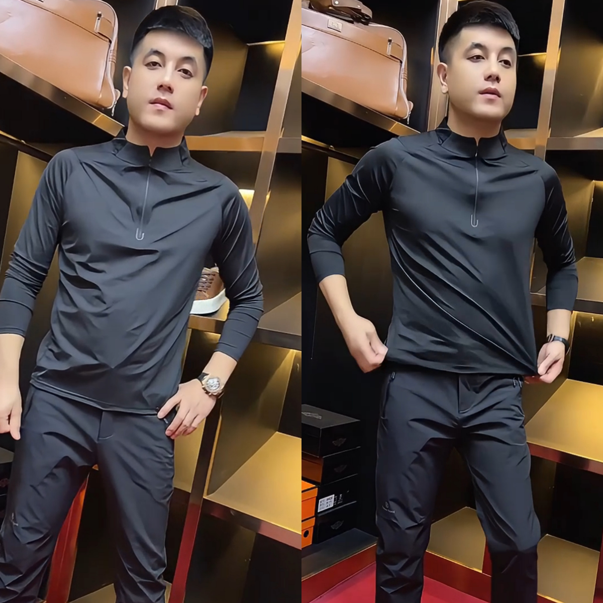 秋季新款时尚半拉链商务休闲高级感长袖舒适修身打底衫男款高品质