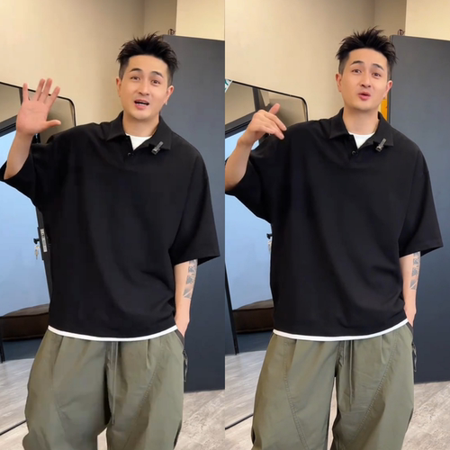 夏季新款男士蝙蝠袖Polo领假两件