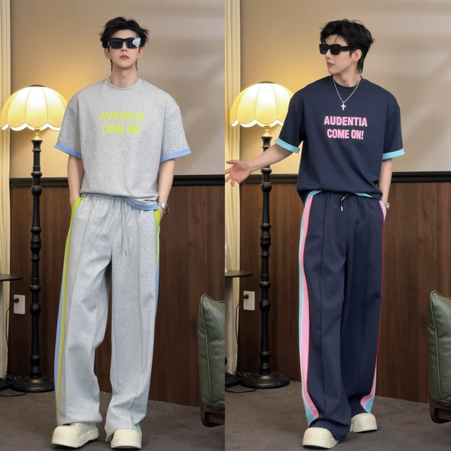 美式拼色运动套装26夏季新款男士时尚潮流痞帅小众设计师款两件套