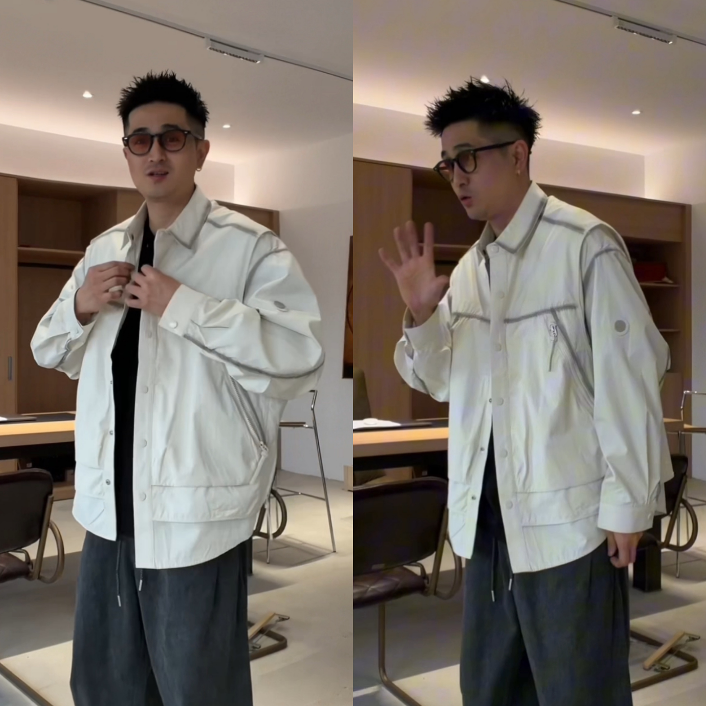 秋季男士美式拼接假两件时尚夹克